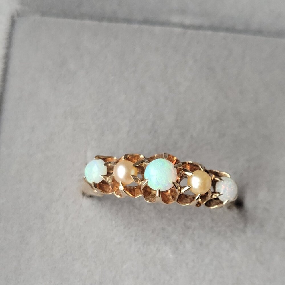 Opal Pearl Antique Gold Band Victorian Era October Birthstone 10k Ring - Picture 8 of 16